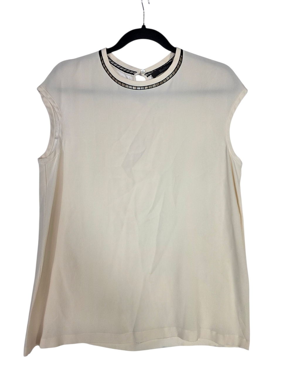 Sleeveless Cream Tank Top with Contrast Neck Trim